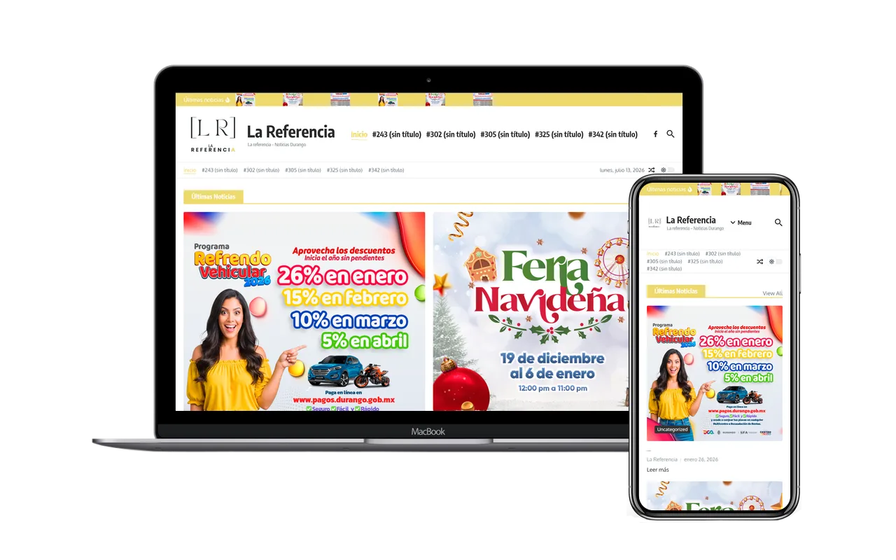 Sitio de noticias La Referencia Durango en laptop y móvil